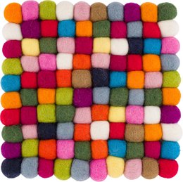  Colorful, textured trivets in a variety of shapes and sizes, suitable for use as kitchen accessories or home decor.