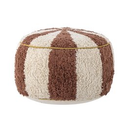  Brown and cream striped round cotton pouf, soft textured ottoman stool, boho style seating cushion.
