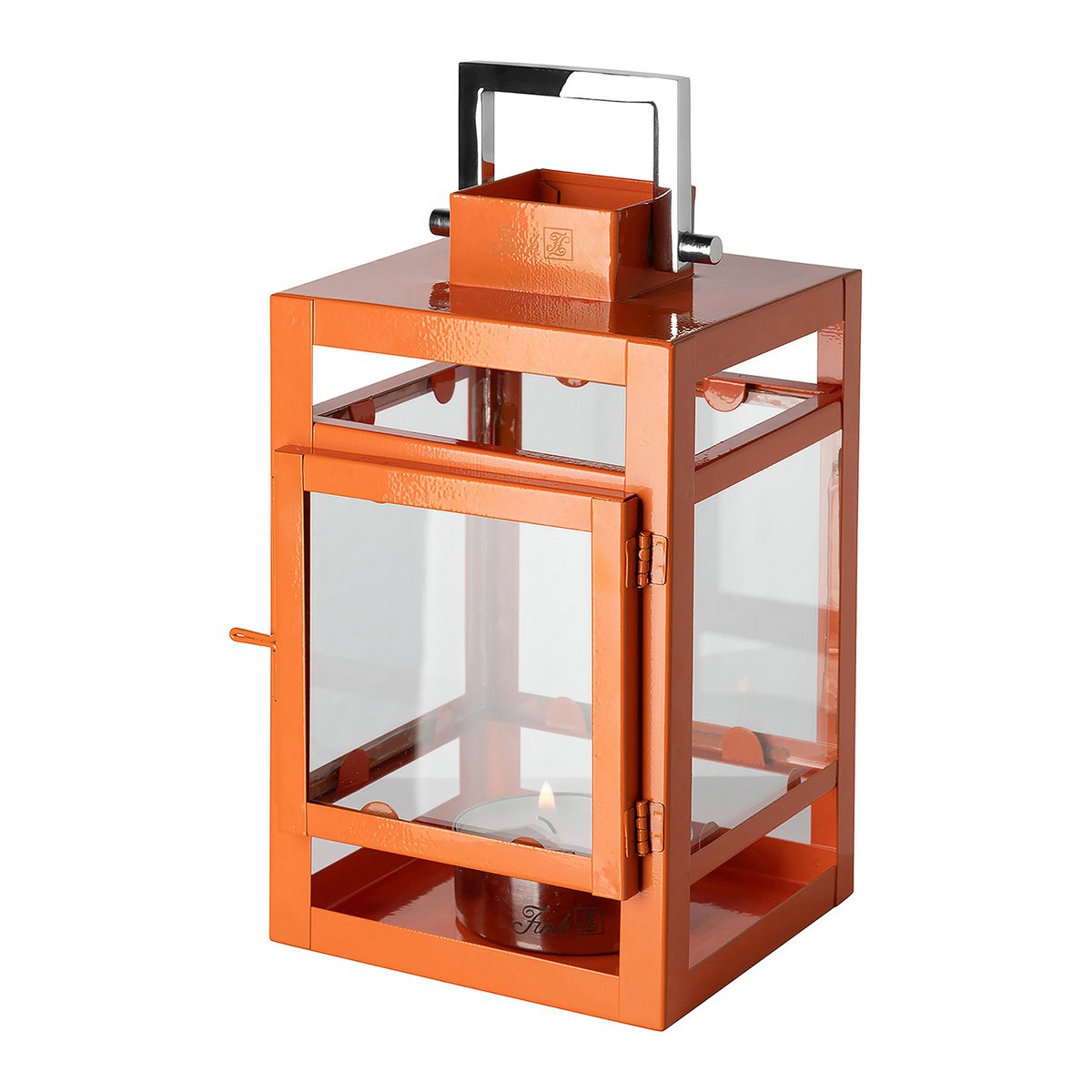 Laterne KENIA Glas Eisen pulverbeschichtet glatt orange Ø12 cm H20 cm