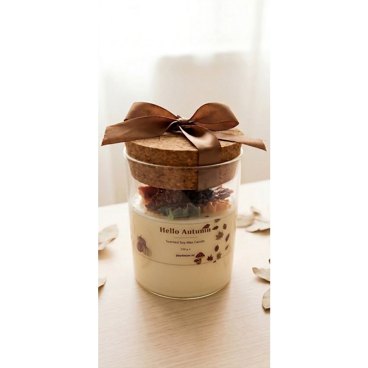 Bougie parfumée Hello Autumn – Citrouille Épices & Vanille – 250g – Faite à la main – Bougie d’automne de luxe en verre