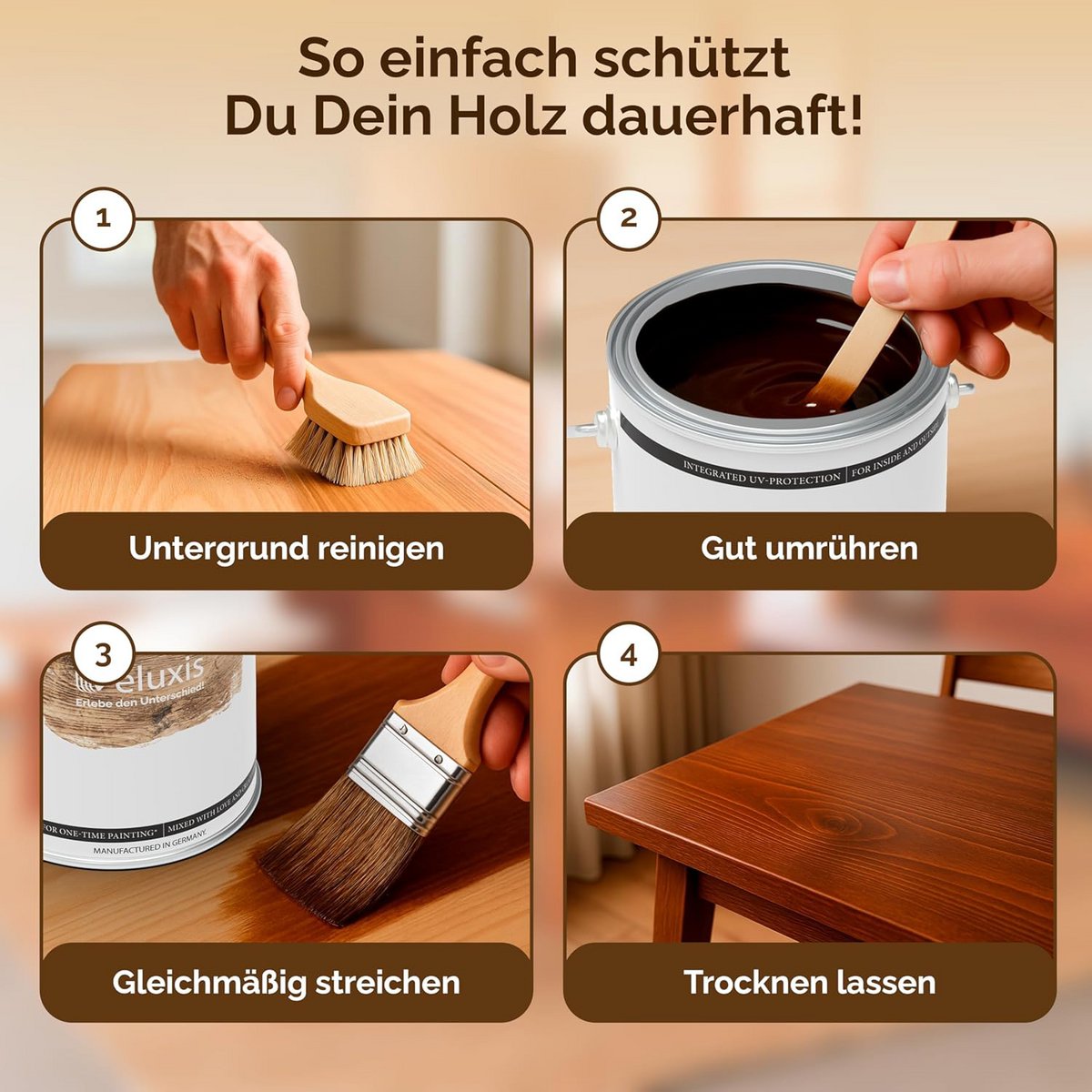 Veluxis® Hochwertige Holzlasur für Innen und Außen - 2,5 Liter, seidenglänzend, lösemittelfrei und UV-stabil, wetterfest - Made in Germany (Kiefer)