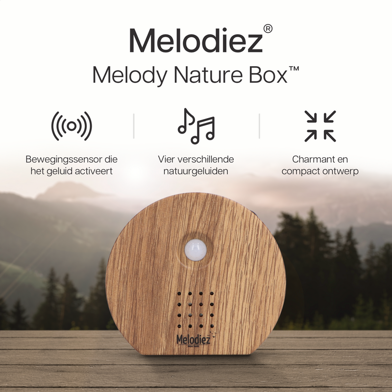 Melodiez Fuglelyde Hus med Sensor - Box Inkl. Batterier og 5 naturlige fugle-, hav- og junglelyde - Fuglehus med lyd - Fuglelydshus til toilettet
