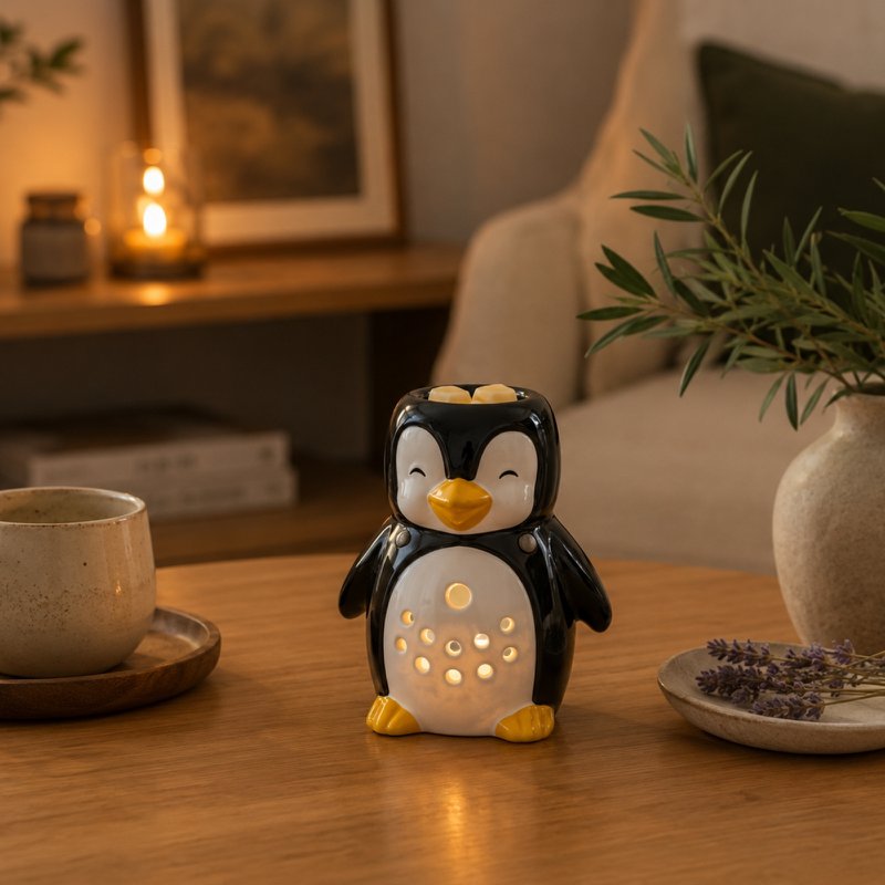 Burnt-Parfum-Pinguin in handgemaltem Keramik-Diffuser-ätherischen Ölen, Parfüm oder Wachs-12,5 cm-Kooner-Winteratmosphären-Ursprung-Wohlbefinden