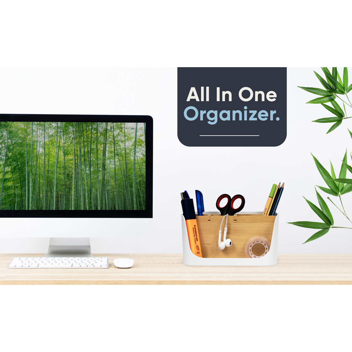 Organizador de escritorio ECO | Organizador de cosméticos de mesa para oficina | Soporte para teléfono móvil y tableta |