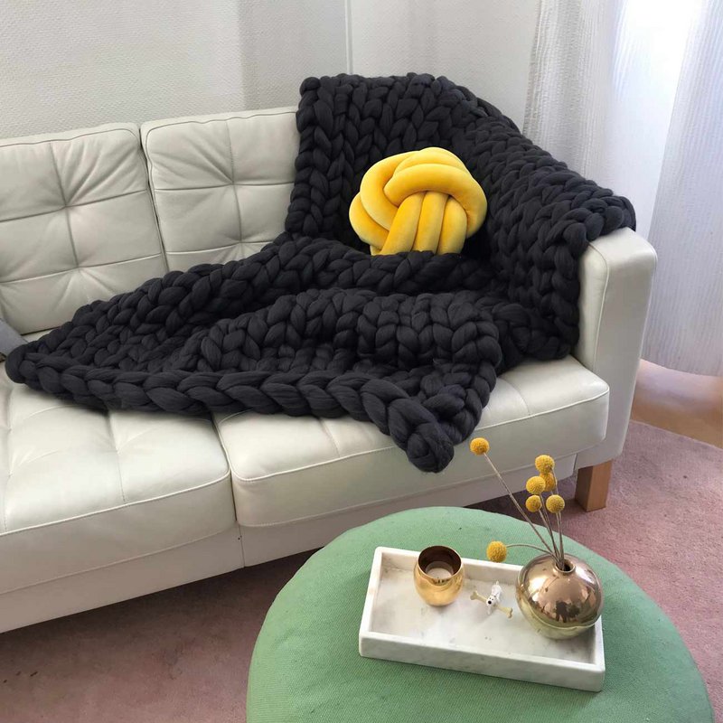 Manta de lana Cosima Chunky Knit, antracita