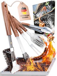Premium grill cutlet set made of stainless steel with acacia wood handle
