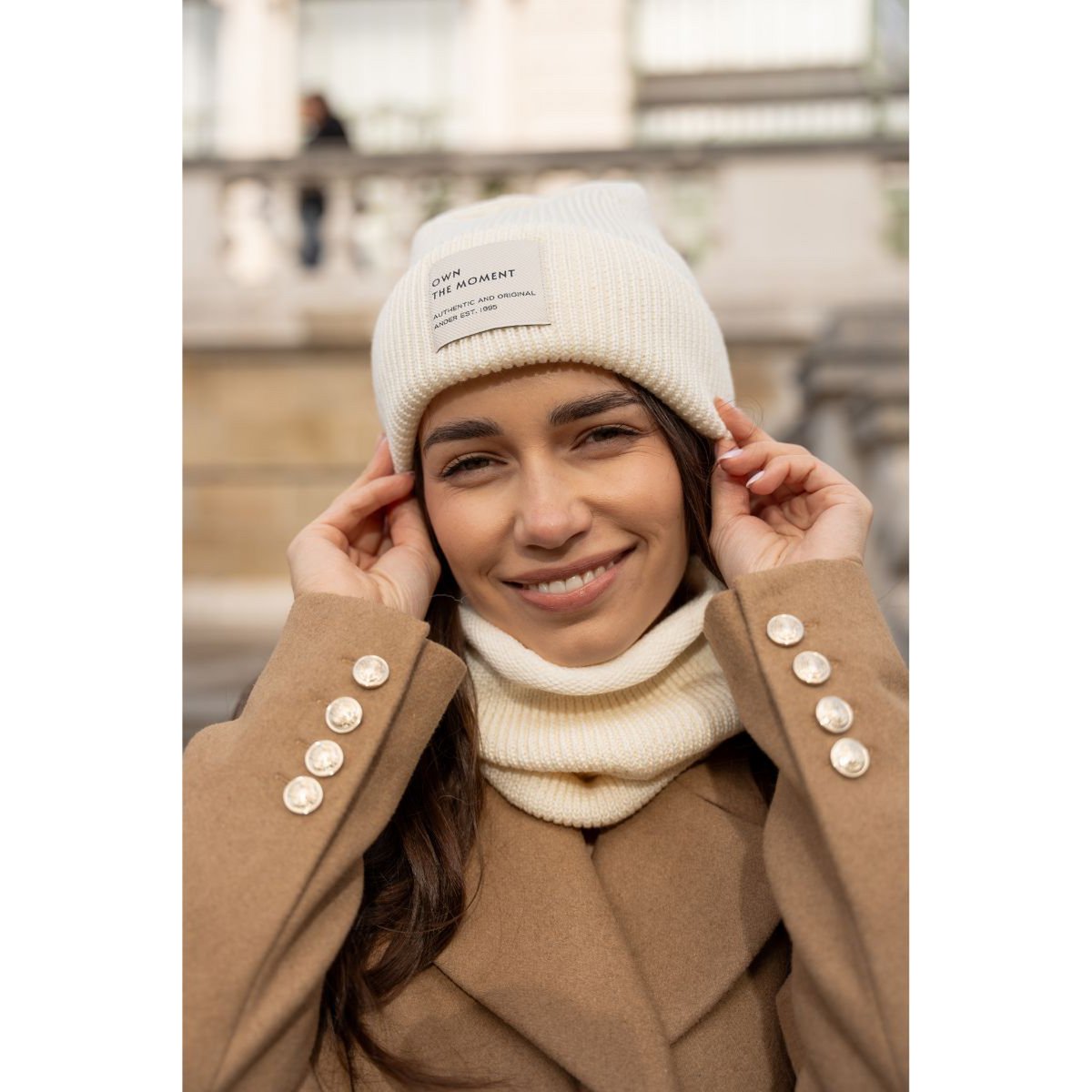 Ensemble bonnet et écharpe BRIGID NEW – 100% laine mérinos – écru