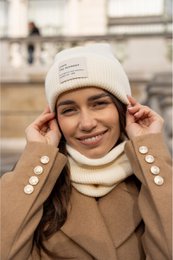 Ensemble bonnet et écharpe BRIGID NEW – 100% laine mérinos – écru