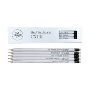 Pencil set "ON FIRE", 5 pieces, white/black