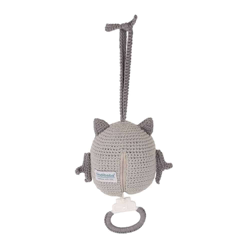 Crocheted music box owl LUNA in grey