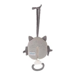 Crocheted music box owl LUNA in grey