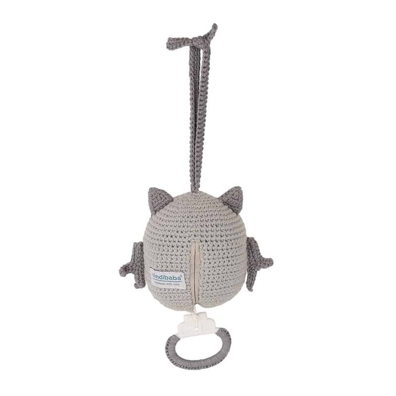 Crocheted music box owl LUNA in grey