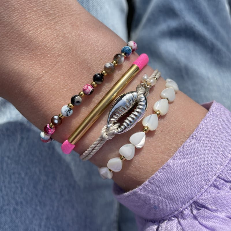 Gemstone bracelet | Agate with stainless steel beads | stainless steel silver/gold