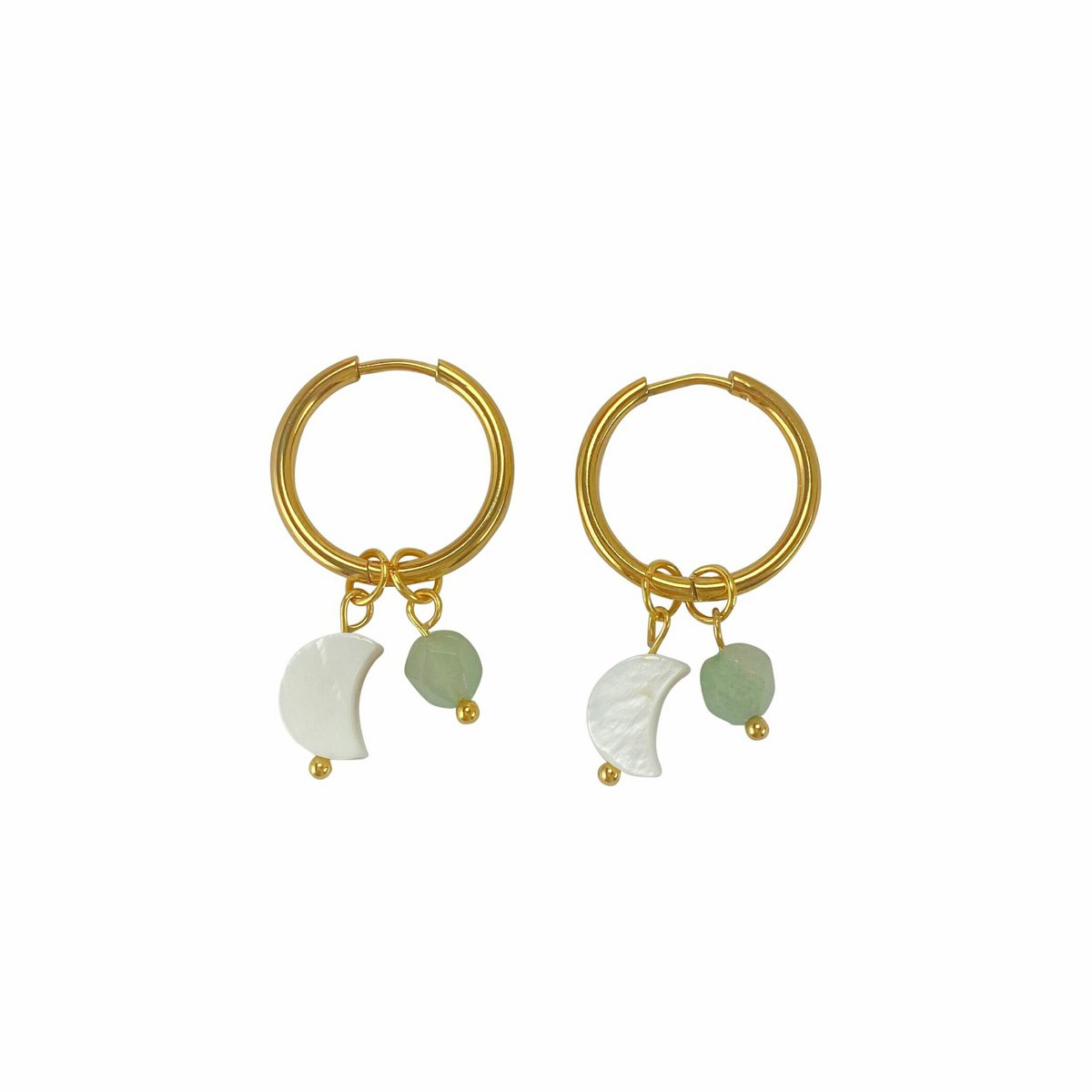 Øreringe Shell Moon & Aventurine - Guld