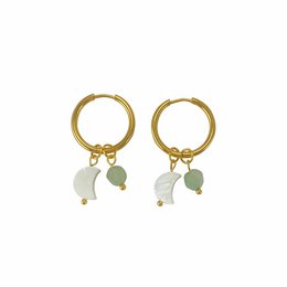 Øreringe Shell Moon & Aventurine - Guld