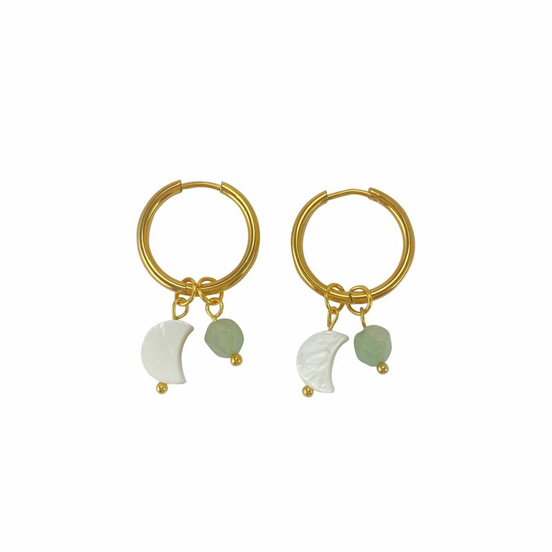 Øreringe Shell Moon & Aventurine - Guld