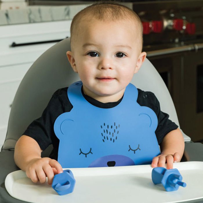 Slabbetje voor baby's vanaf 4 maanden in siliconen met dieren voor het spenen en voeden