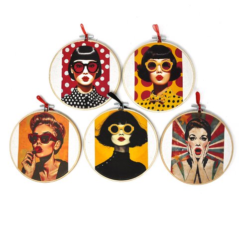 Pop Icons – Stickerei-Wandkollektion 15 cm (5er-Set)