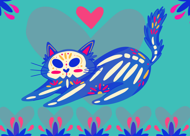 Skeleton Cat postkort