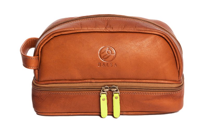 Trousse de toilette avec compartiment - Cognac yellow