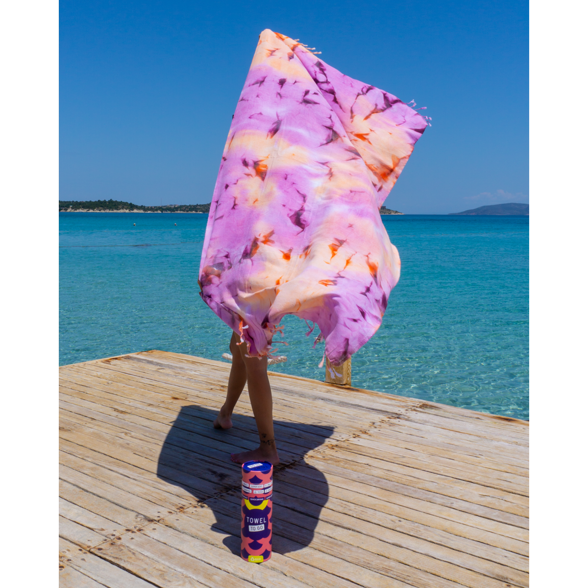 TOWEL TO GO TIE DYE Beach Towel 180x100 cm | Quick Dry | Purple / Orange | with Gift Box
