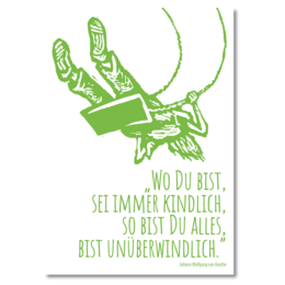Postcard with green graphic and German text, "Who you are, always remain, so you are, always unbeatable."