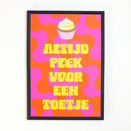 Colorful poster with text "Always room for dessert" in pink and yellow tones, available in 3 sizes.