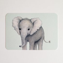 Postcard with a cute elephant illustration, suitable for sending as a greeting card or decorative item.