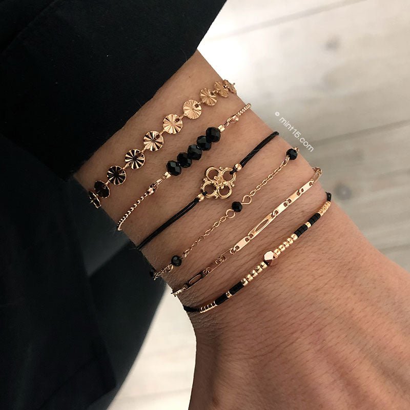 Little Chain & Dots Bracelet - Black - Rose Gold