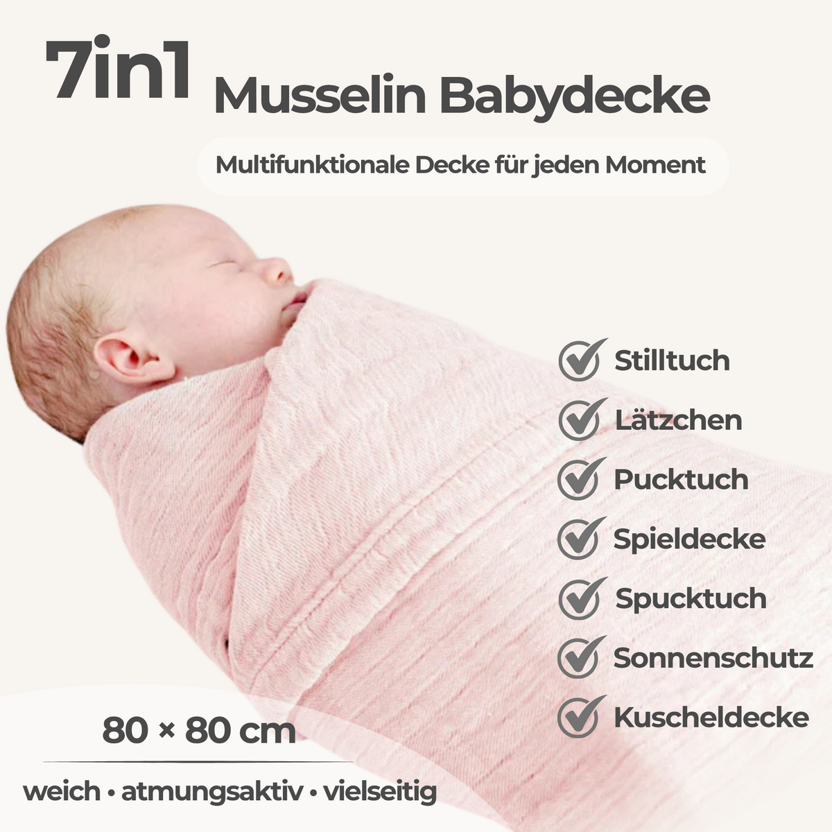 Pink 4 in 1 Muslin Baby Blanket
