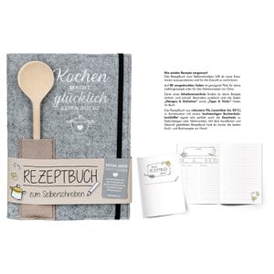 Kookboek & houten lepel Van koken word je blij, H.22 cm
