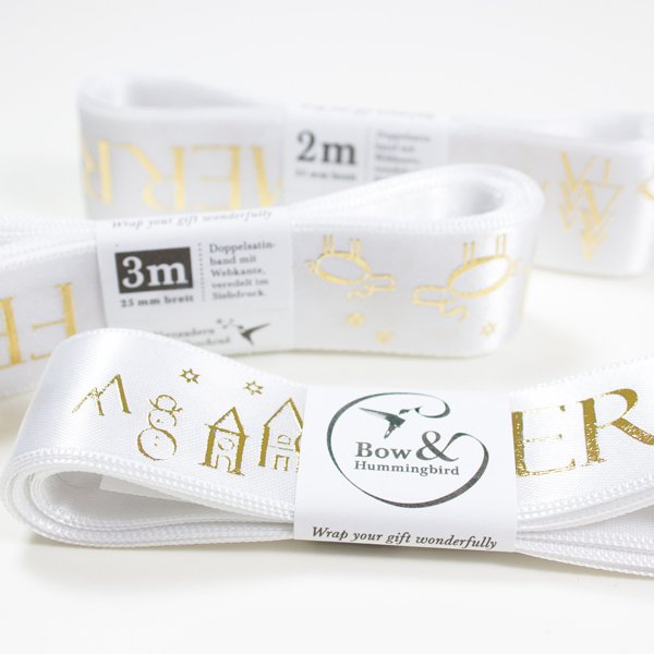 Satin ribbon Merry Christmas (25 m roll)