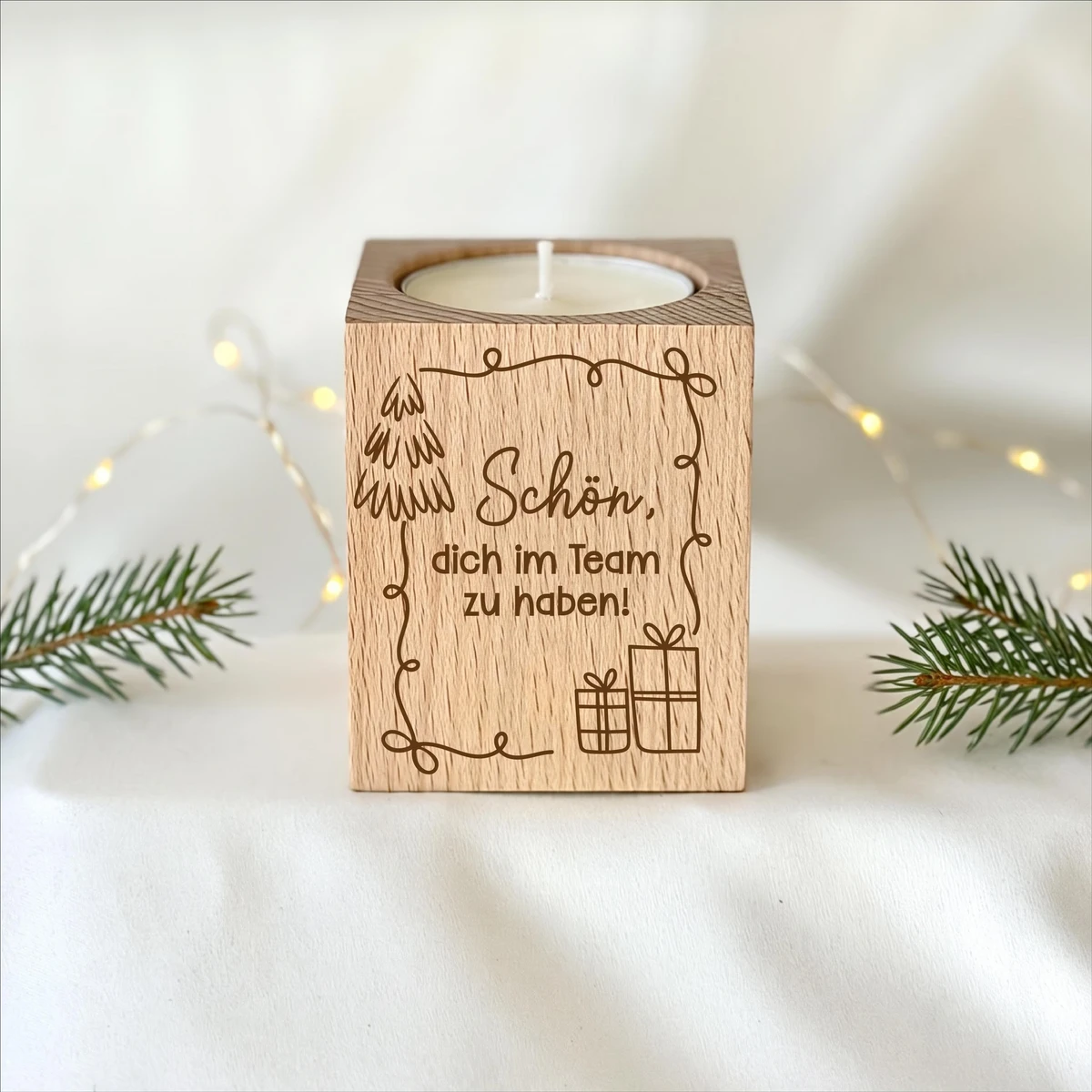 Wooden tealight holder "Great to have you on the team!" – Christmas gift for employees & teams | incl. tealight 
