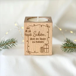 Teelichthalter Holz „Schön, dich im Team zu haben!“ – Weihnachtsgeschenk für Mitarbeiter & Teams | inkl. Teelicht