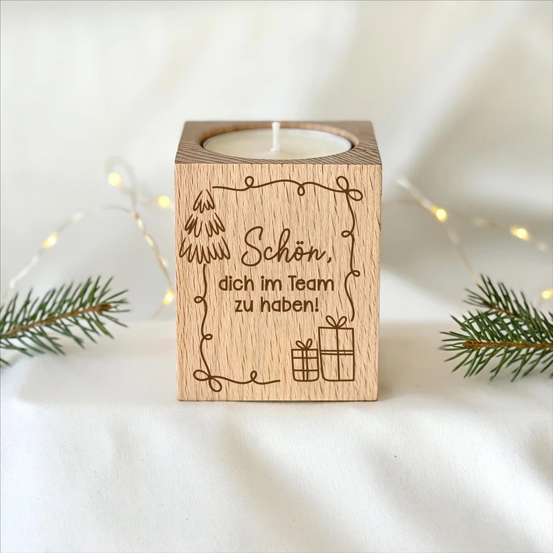 Wooden tealight holder "Great to have you on the team!" – Christmas gift for employees & teams | incl. tealight 