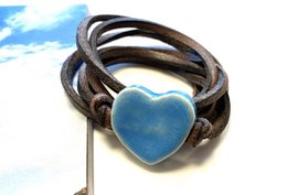 Bracelet leather lace with heart aqua blue
