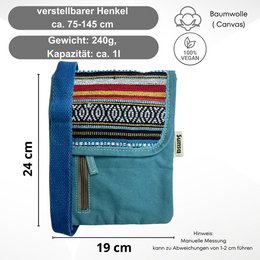 Sunsa schoudertas voor dames. Crossover gsm-hoesje van canvas/canvas & gestreept katoen. Kleine koerierstas met meerdere vakken...