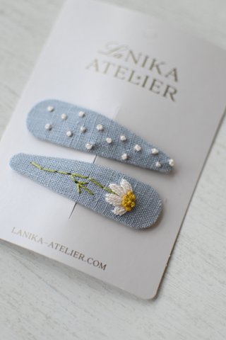 Haarspeldjes blauwe narcis + stippen