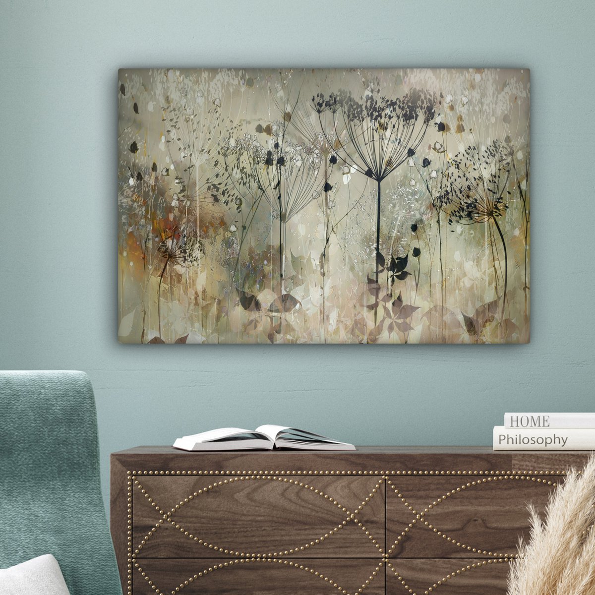 Pintura de lona - Decoración de pared - Flores - Gris - Naturaleza - Arte