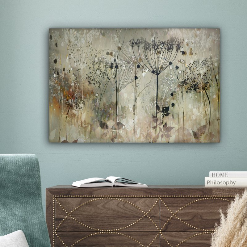Lærredsmaleri - vægdekoration - blomster - grå - natur - kunst