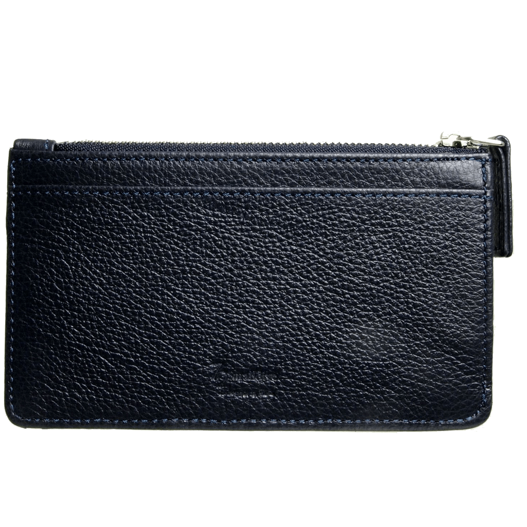 5 Porta Carte Di Credito In Pelle Martellata Con Zip Blu