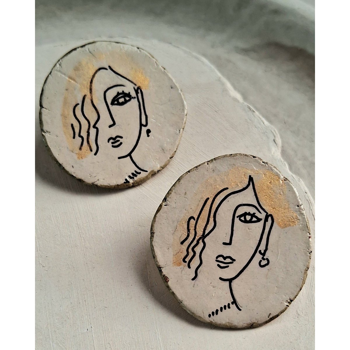 Stud Earrings | painted Papier mache Woman Hand-painted