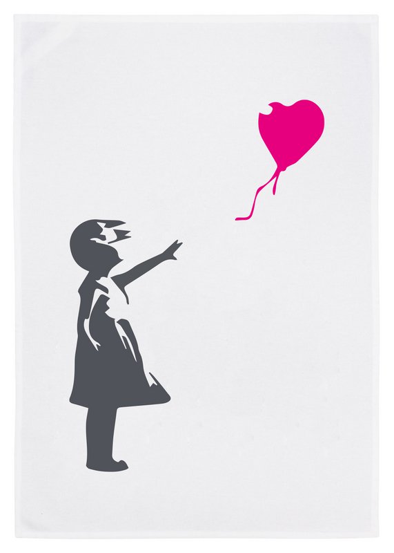 Theedoek wit, straatkunstdromer - meisje met ballon
