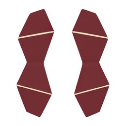 Pair of statement earrings in a variety of colors including yellow, red, blue, green, and more. The earrings have a folded, geometric design with metallic accents.