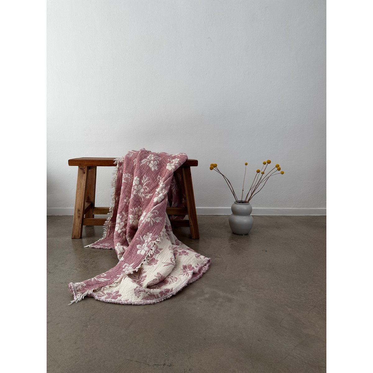 Muslin blanket - ROSE - old pink-white - 2.20 x 2.50 m
