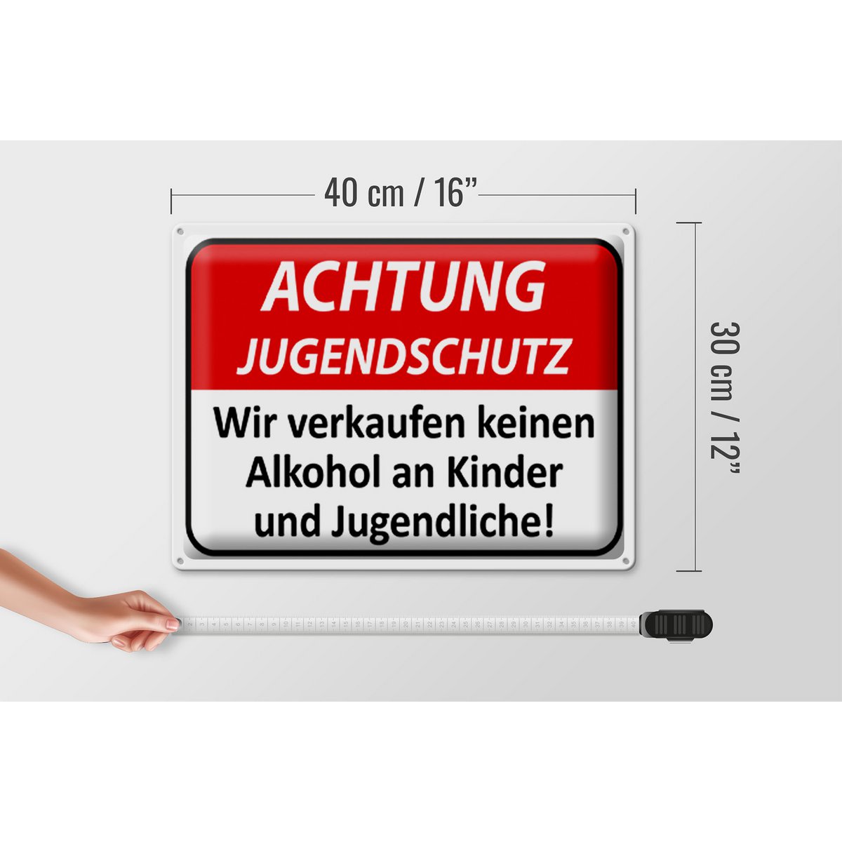 Tin sign Warning 40x30cm Youth protection no alcohol