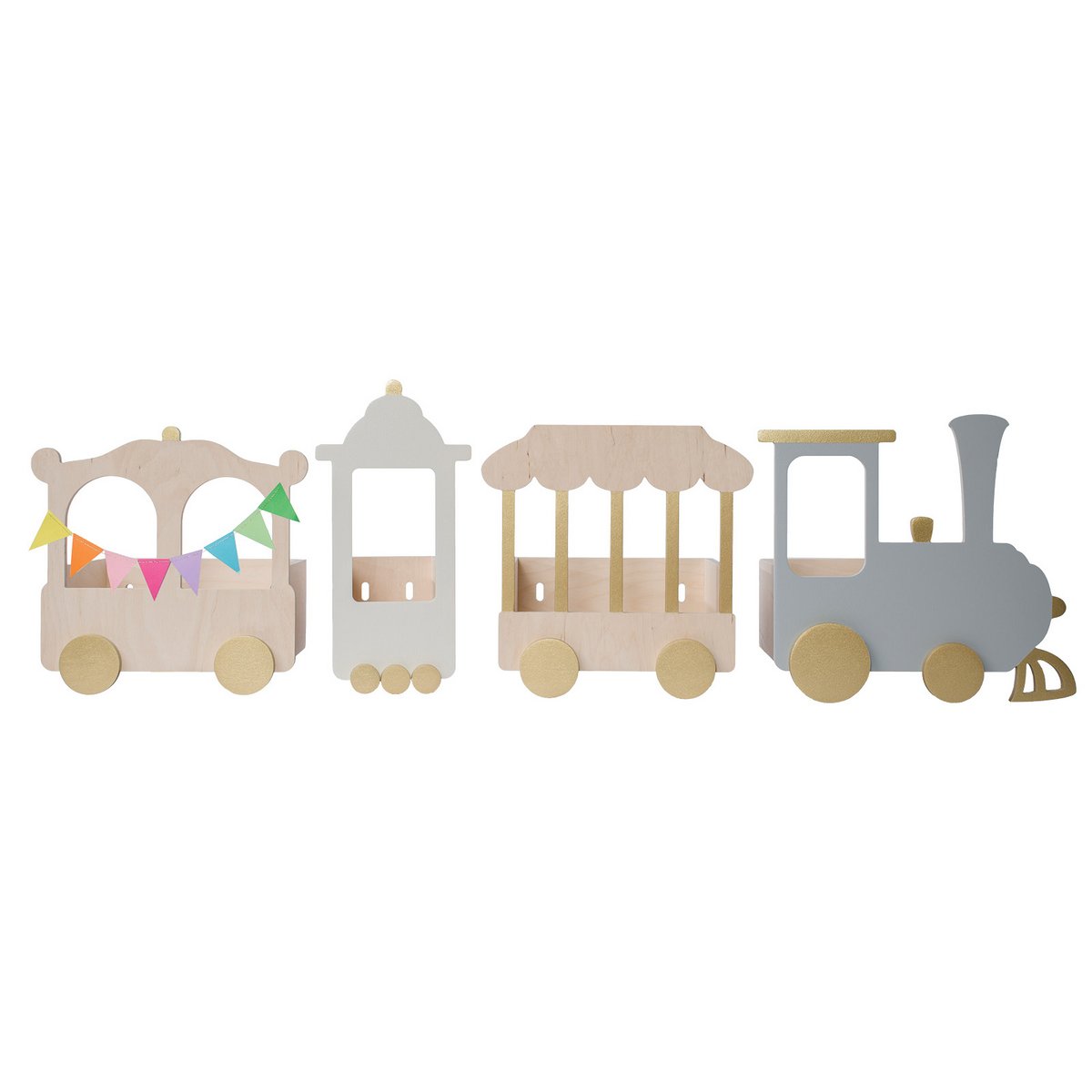 Scaffale treno â€žExpress to Fantasyâ€ versione naturale- 4 elementi