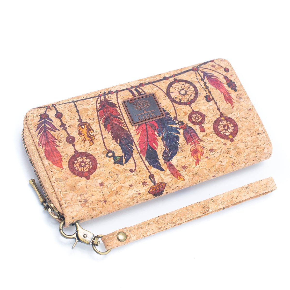 Cartera de tarjetas con cremallera para mujer de corcho natural de varios patrones BAG-2235