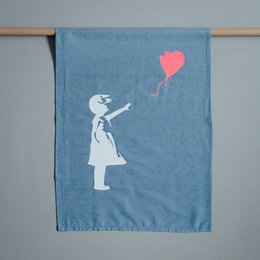 Theedoek denim nieuw meisje met ballon