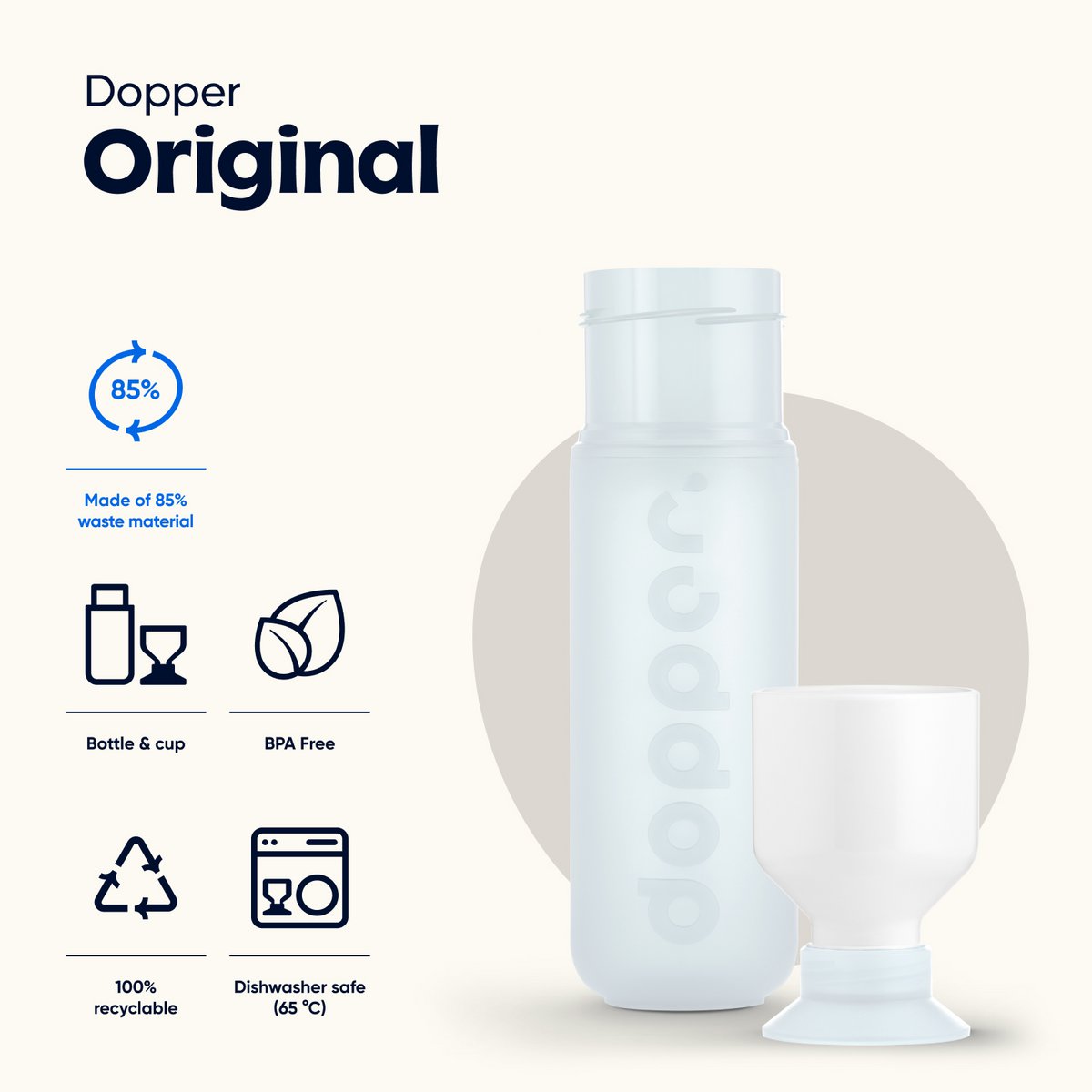 Dopper Original Botella de Agua Reutilizable Blanco Puro 450ml
